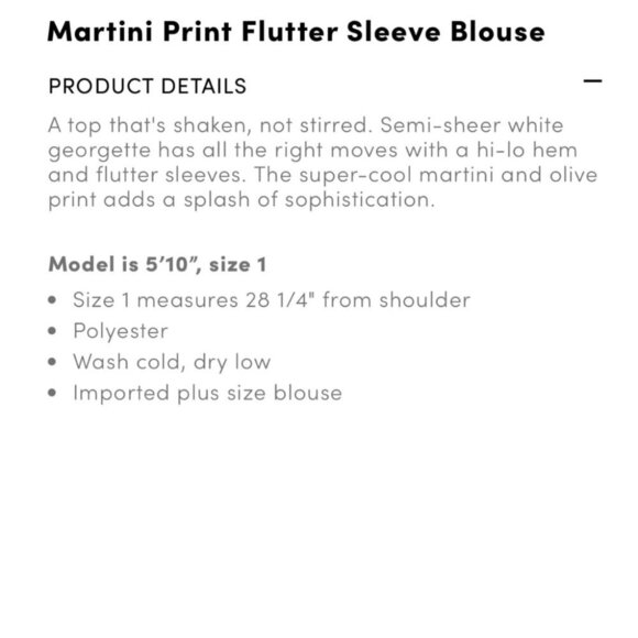 Torrid Size 6 Martini Print Flutter Sleeve Blouse - Picture 3 of 7